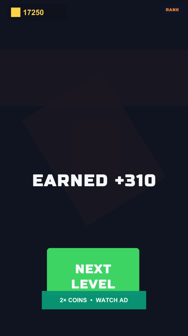 Blue vs Orange Runner — victory screen after winning a run